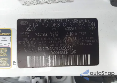 2015 Kia Optima Lx z USA, uszkodzony, nr VIN KNAGM4A71F5650549